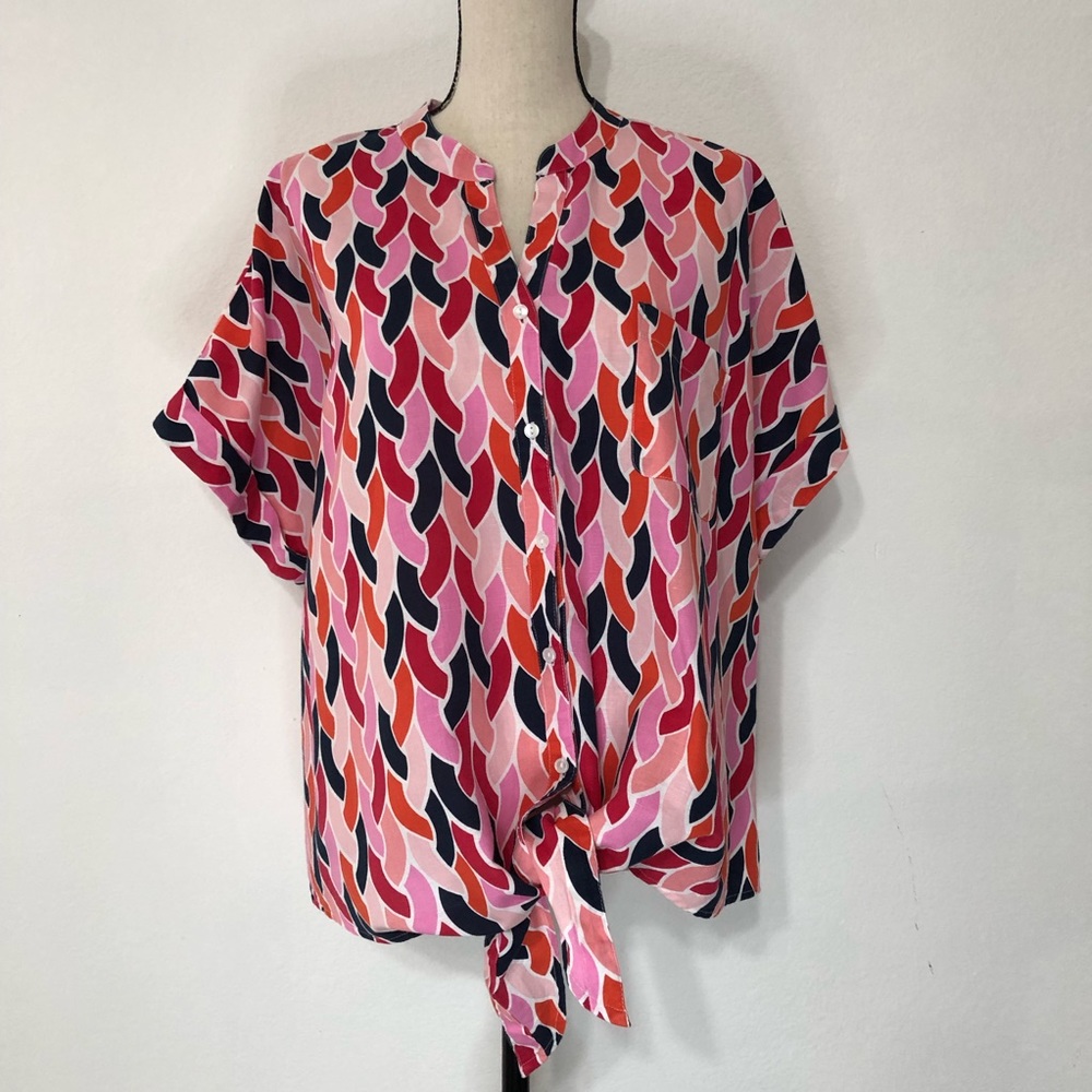 Charger Club Luxury Linen multicolor button down Short-sleeve Top Blouse